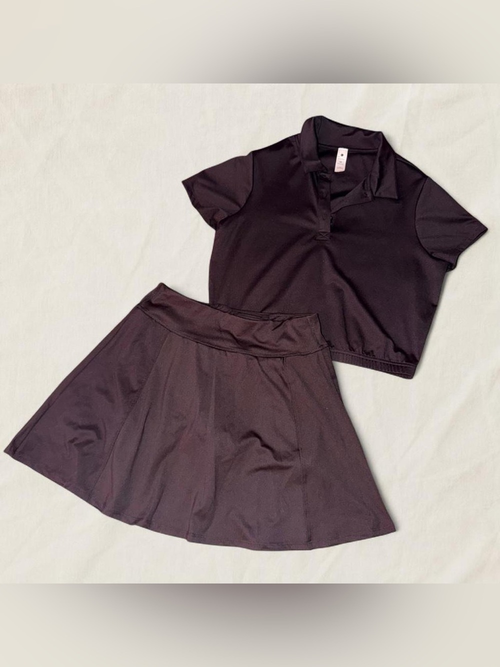 Yogalicious Black satin tennis skirt and top set
